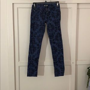 Floral printed dark navy skinny jeans